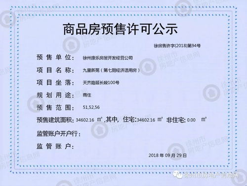 徐州市9月下旬商品房预售许可情况